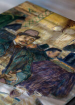 Zbliżenie na detale plakatu: kawiarnia paryska Toulouse-Lautrec belle époque vintage