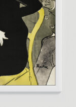 Zbliżenie na detale plakatu oprawionego w drewnianą białą ramkę od Plakatello®: Divan Japonais Henri de Toulouse-Lautrec Paryż 1893