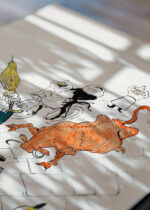 Zbliżenie na detale plakatu: Toulouse-Lautrec vintage kabaretowy Paryż Montmartre byk