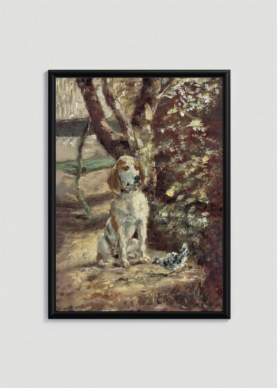 Plakat w drewnianej czarnej ramce: Pies artysty Flèche Henri de Toulouse-Lautrec 1881 vintage