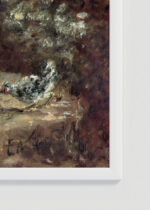 Zbliżenie na detale plakatu oprawionego w drewnianą białą ramkę od Plakatello®: Pies artysty Flèche Henri de Toulouse-Lautrec 1881 vintage