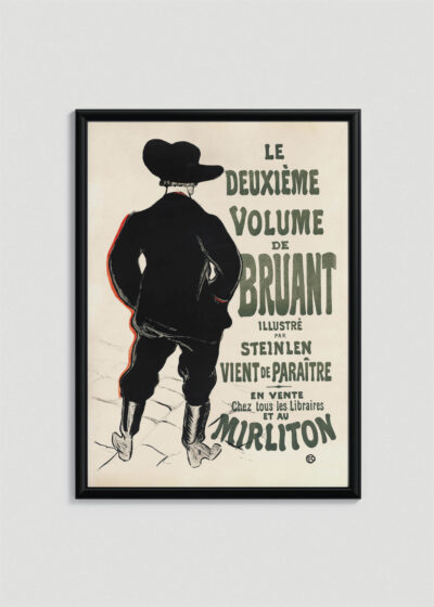 Plakat w drewnianej czarnej ramce: Henri de Toulouse-Lautrec zapowiedź powieści Aristide Bruant