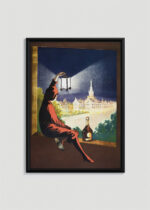 Plakat w drewnianej czarnej ramce: Leonetto Cappiello kobieta z latarnią vintage