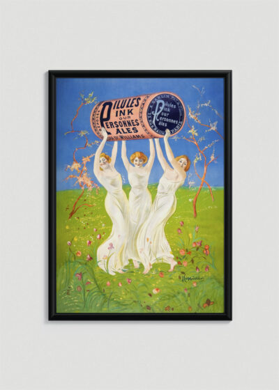Plakat w drewnianej czarnej ramce: Pilules Pink Leonetto Cappiello vintage art nouveau