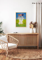 Aranżacja wnętrza, na ścianie wisi plakat w ramce: Pilules Pink Leonetto Cappiello vintage art nouveau