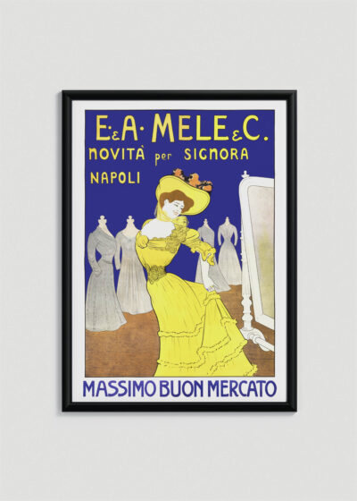 Plakat w drewnianej czarnej ramce: Leonetto Cappiello żółta suknia moda vintage