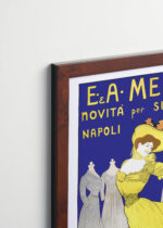 Plakat oprawiony w drewnianą brązową ramkę Vintage Italia: Leonetto Cappiello żółta suknia moda vintage