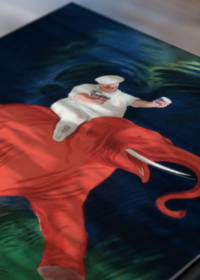 Zbliżenie na detale plakatu: Végétaline kucharz na słoniu Leonetto Cappiello