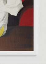 Zbliżenie na detale plakatu oprawionego w drewnianą białą ramkę od Plakatello®: Leonetto Cappiello Cigarettes orientalny mędrzec 1901