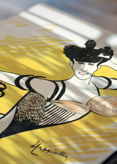 Zbliżenie na detale plakatu: Leonetto Cappiello tancerka belle époque żółty