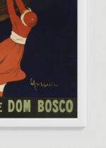 Zbliżenie na detale plakatu oprawionego w drewnianą białą ramkę od Plakatello®: Liqueur Dom Bosco Leonetto Cappiello 1906