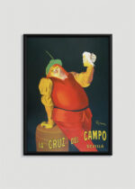 Plakat w drewnianej czarnej ramce: La Cruz del Campo Leonetto Cappiello piwo