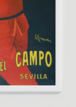 Zbliżenie na detale plakatu oprawionego w drewnianą białą ramkę od Plakatello®: La Cruz del Campo Leonetto Cappiello piwo