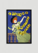 Plakat w drewnianej czarnej ramce: Leonetto Cappiello 1901 festiwal Livorno Włochy