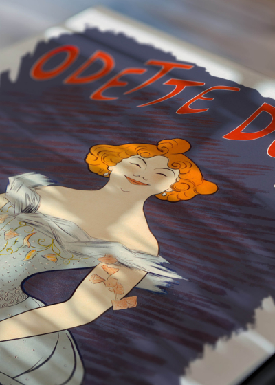 Zbliżenie na detale plakatu: Odette Dulac Leonetto Cappiello Art Nouveau