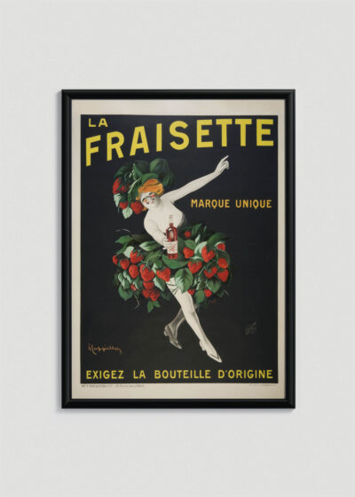 Plakat w drewnianej czarnej ramce: La Fraisette Leonetto Cappiello likier vintage