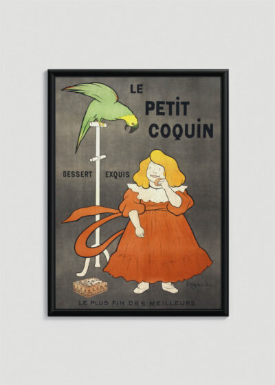 Plakat w drewnianej czarnej ramce: Dziewczynka z papugą Leonetto Cappiello vintage