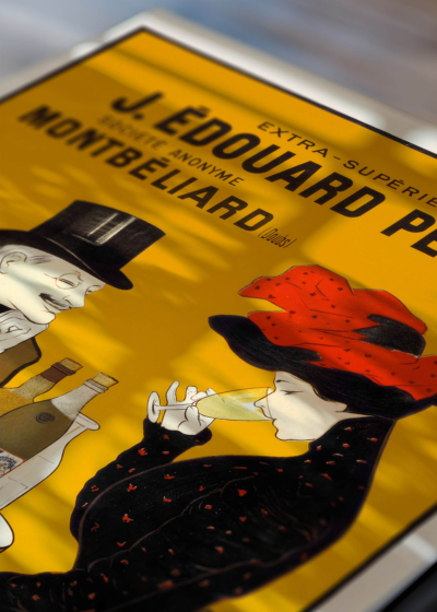 Zbliżenie na detale plakatu: Mont-Christ Leonetto Cappiello stara reklama vintage