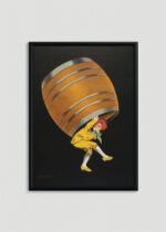 Plakat w drewnianej czarnej ramce: Leonetto Cappiello kobieta z beczką reklama vintage