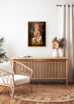 Aranżacja wnętrza, na ścianie wisi plakat w ramce: Lyon 1914 Leonetto Cappiello Art Nouveau