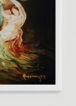 Zbliżenie na detale plakatu oprawionego w drewnianą białą ramkę od Plakatello®: Lyon 1914 Leonetto Cappiello Art Nouveau