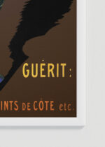 Zbliżenie na detale plakatu oprawionego w drewnianą białą ramkę od Plakatello®: Le Thermogène Leonetto Cappiello 1909 vintage