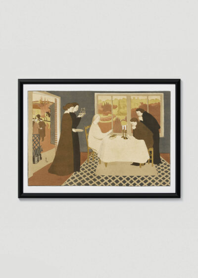 Plakat w drewnianej czarnej ramce: Maurice Denis Pielgrzymi z Emmaus 1895