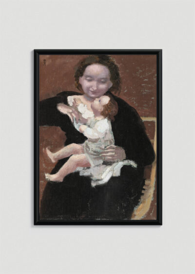 Plakat w drewnianej czarnej ramce: Maurice Denis Matka z dzieckiem 1895 symbolizm
