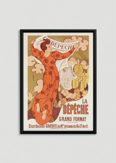 Plakat w drewnianej czarnej ramce: Maurice Denis La Dépêche 1895 Art Nouveau vintage