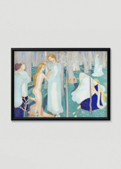 Plakat w drewnianej czarnej ramce: Wiosna Maurice Denis błękitne postacie w łaźni