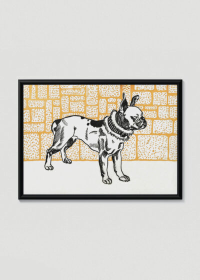 Plakat w drewnianej czarnej ramce: Buldożek francuski Moriz Jung secesja wiedeńska