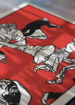 Zbliżenie na detale plakatu: Moriz Jung impreza przy patefonie secesja groteska