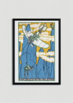 Plakat w drewnianej czarnej ramce: Moriz Jung aeroplan góry Dolomity secesja 1911