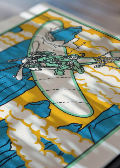 Zbliżenie na detale plakatu: Moriz Jung aeroplan góry Dolomity secesja 1911