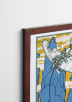 Plakat oprawiony w drewnianą brązową ramkę Vintage Italia: Moriz Jung aeroplan góry Dolomity secesja 1911