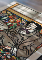 Zbliżenie na detale plakatu: Pisarz szukający weny Wiener Café Der Litterat Moriz Jung