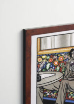 Plakat oprawiony w drewnianą brązową ramkę Vintage Italia: Pisarz szukający weny Wiener Café Der Litterat Moriz Jung