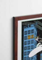 Plakat oprawiony w drewnianą brązową ramkę Vintage Italia: Moriz Jung randka na wieżowcu z samolotem vintage