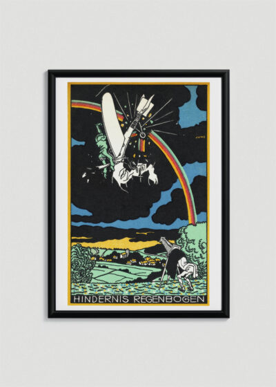 Plakat w drewnianej czarnej ramce: tęcza Hindernis Regenbogen Moriz Jung secesja
