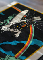 Zbliżenie na detale plakatu: tęcza Hindernis Regenbogen Moriz Jung secesja