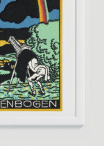 Zbliżenie na detale plakatu oprawionego w drewnianą białą ramkę od Plakatello®: tęcza Hindernis Regenbogen Moriz Jung secesja