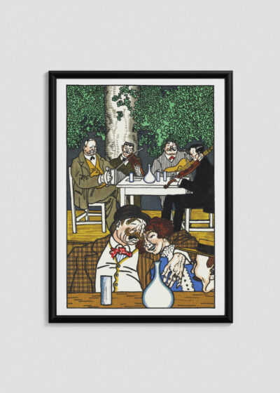 Plakat w drewnianej czarnej ramce: Moriz Jung wiedeńska kawiarnia secesja Austria