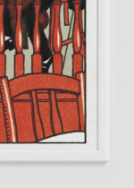 Zbliżenie na detale plakatu oprawionego w drewnianą białą ramkę od Plakatello®: Kapelle Meier Moriz Jung wiedeńska secesja