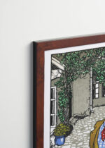 Plakat oprawiony w drewnianą brązową ramkę Vintage Italia: Moriz Jung śpiewak uliczny wiedeńska secesja satyra społeczna