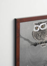 Plakat oprawiony w drewnianą brązową ramkę Vintage Italia: sowa i księżyc Ohara Koson japoński drzeworyt