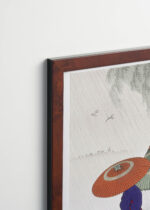 Plakat oprawiony w drewnianą brązową ramkę Vintage Italia: japoński ukiyo-e Koson kobiety z parasolami w deszczu