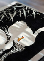 Zbliżenie na detale plakatu: Dwa łabędzie Ohara Koson japoński czarno-biały