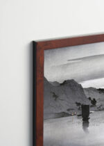 Plakat oprawiony w drewnianą brązową ramkę Vintage Italia: Żaglowce w zatoce Ohara Koson japoński vintage czarno-biały