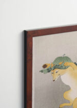 Plakat oprawiony w drewnianą brązową ramkę Vintage Italia: Lis w kapeluszu Ohara Koson japoński humorystyczny