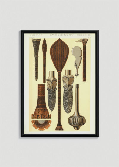 Plakat w drewnianej czarnej ramce: Owen Jones The Grammar of Ornament etno wzory